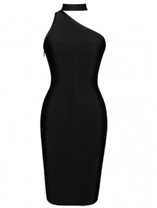 Halter Choker Sleeveless Bodycon Dress Black