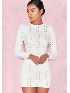 Long Sleeve Rivets Mini Bandage Dress 