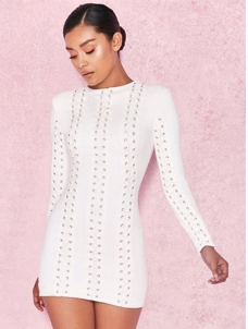 Long Sleeve Rivets Mini Bandage Dress 