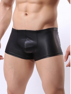 Men Faux Leather Boxer Underwear Black