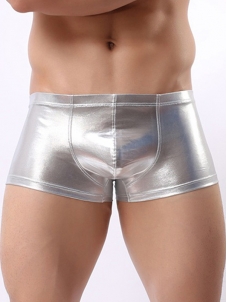 Men Faux Leather Boxer Underwear Silver