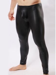 Men Fitness Vinyl Lingerie Pants Black