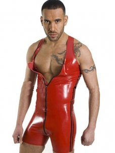 Men Wetlook Leather Sexy Zipper Bodysuit Jumpsuit