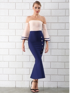 Off Shoulder Flouncing Bandage Fishtail Dress