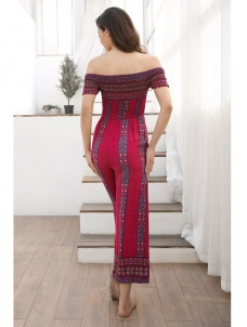 Off Shoulder Siamese Trousers Jumpsuits Red