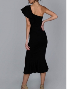 One Shoulder Sexy Midi Bandage Dresses Black 