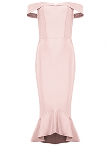 Sexy Backless Bandage Fishtail Dress Apricot