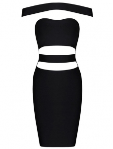 Sexy Cut Out Off Shoulder Bandage Dress Black