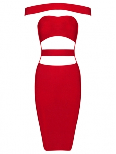 Sexy Cut Out Off Shoulder Bandage Dress Red