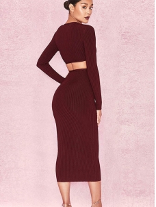 Sexy Hollow Out V-Neck Midi Bodycon Dress
