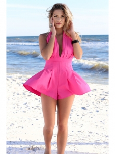Sexy Sleeveless Deep V-Neck Jumpsuit Rose