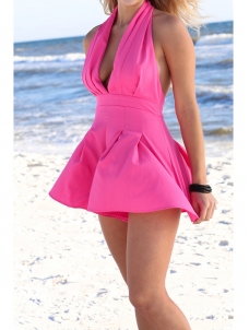 Sexy Sleeveless Deep V-Neck Jumpsuit Rose