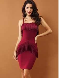 Sexy Strap Sleeveless Fringed Bandage Dress 