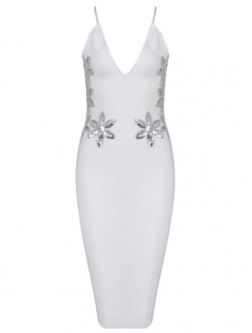 Sexy V-Neck Spaghetti StrapBandage Dresses White