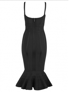 Sexy V-neck Backless Fishtail Bandage Dress Black