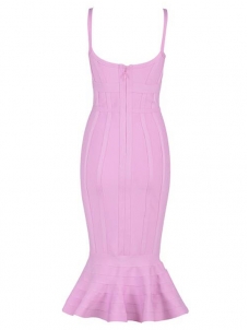 Sexy V-neck Backless Fishtail Bandage Dress Pink