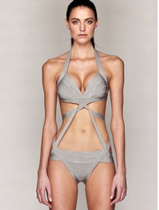 Sexy Halter One Piece Bandage swimwear Grey 
