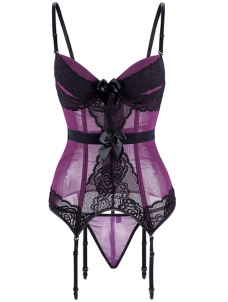 Sexy Women Straps Lace Bustier Purple