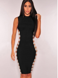 Side Hollow Out Sequin Bandage Dress Black