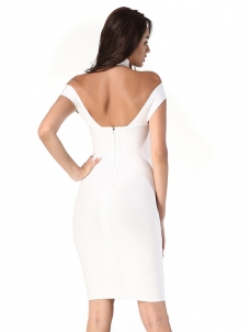 Sleeveless Backless Halter Bandage Dress White