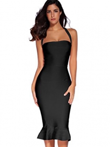 Sleeveless Strap Bodycon Bandage Dress Black