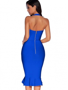 Sleeveless Strap Bodycon Bandage Dress Dark Blue