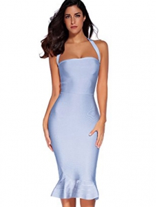 Sleeveless Strap Bodycon Bandage Dress Light Blue