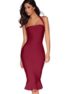 Sleeveless Strap Bodycon Bandage Dress Wine Red