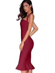 Sleeveless Strap Bodycon Bandage Dress Wine Red