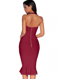 Sleeveless Strap Bodycon Bandage Dress Wine Red