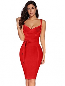 Spaghetti Strap Bodycon Bandage Dress Red