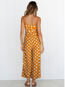Strappy Sleeveless Polka Dot Overalls Jumpsuit Yellow