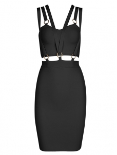 Summer Slim Backless Sleeveless Bandage Dress Black