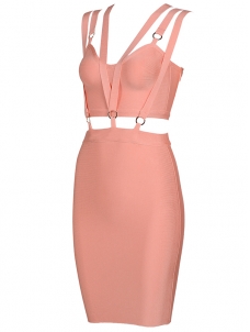 Summer Slim Backless Sleeveless Bandage Dress Dark Pink