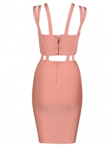 Summer Slim Backless Sleeveless Bandage Dress Dark Pink
