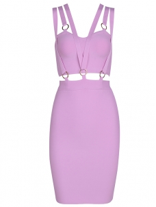 Summer Slim Backless Sleeveless Bandage Dress Pink