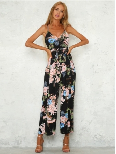 Women Bohemia Sexy Backless Jumpsuit Black