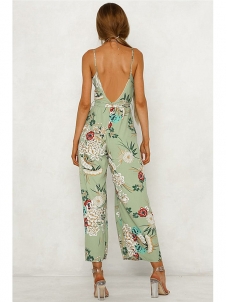 Women Bohemia Sexy Backless Jumpsuit Green