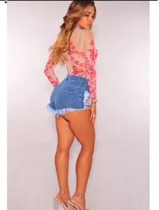 Women Destroyed High Waist Shorts Jeans