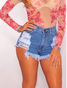 Women Destroyed High Waist Shorts Jeans