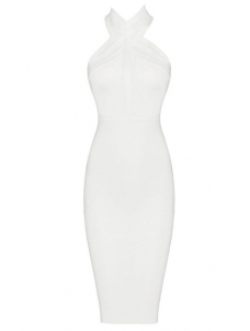 Women Halter Neck Bandage Dresses White 