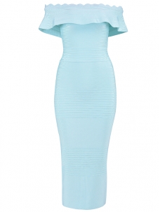 Women Off The Shoulder Bandage Dress Light Blue