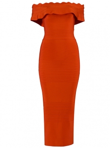 Women Off The Shoulder Bandage Dress Orange