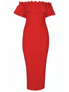 Women Off The Shoulder Bandage Dress Red