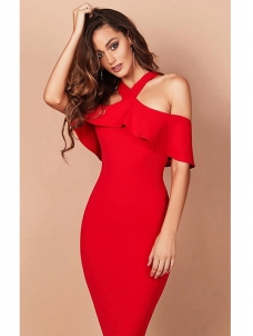 Women Ruffles Bodycon Bandage Dress 