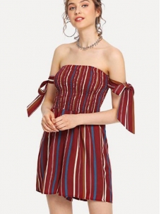 Women Sexy Off Shoulder Vertical Strips Rompers