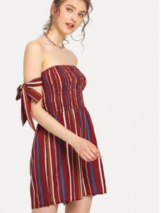 Women Sexy Off Shoulder Vertical Strips Rompers