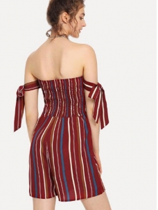 Women Sexy Off Shoulder Vertical Strips Rompers