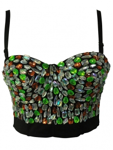 Women Shiny Stones Bustier Crop Top