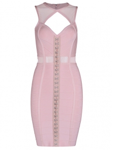 Women Sleeveless Club Bandage Dresses Pink 